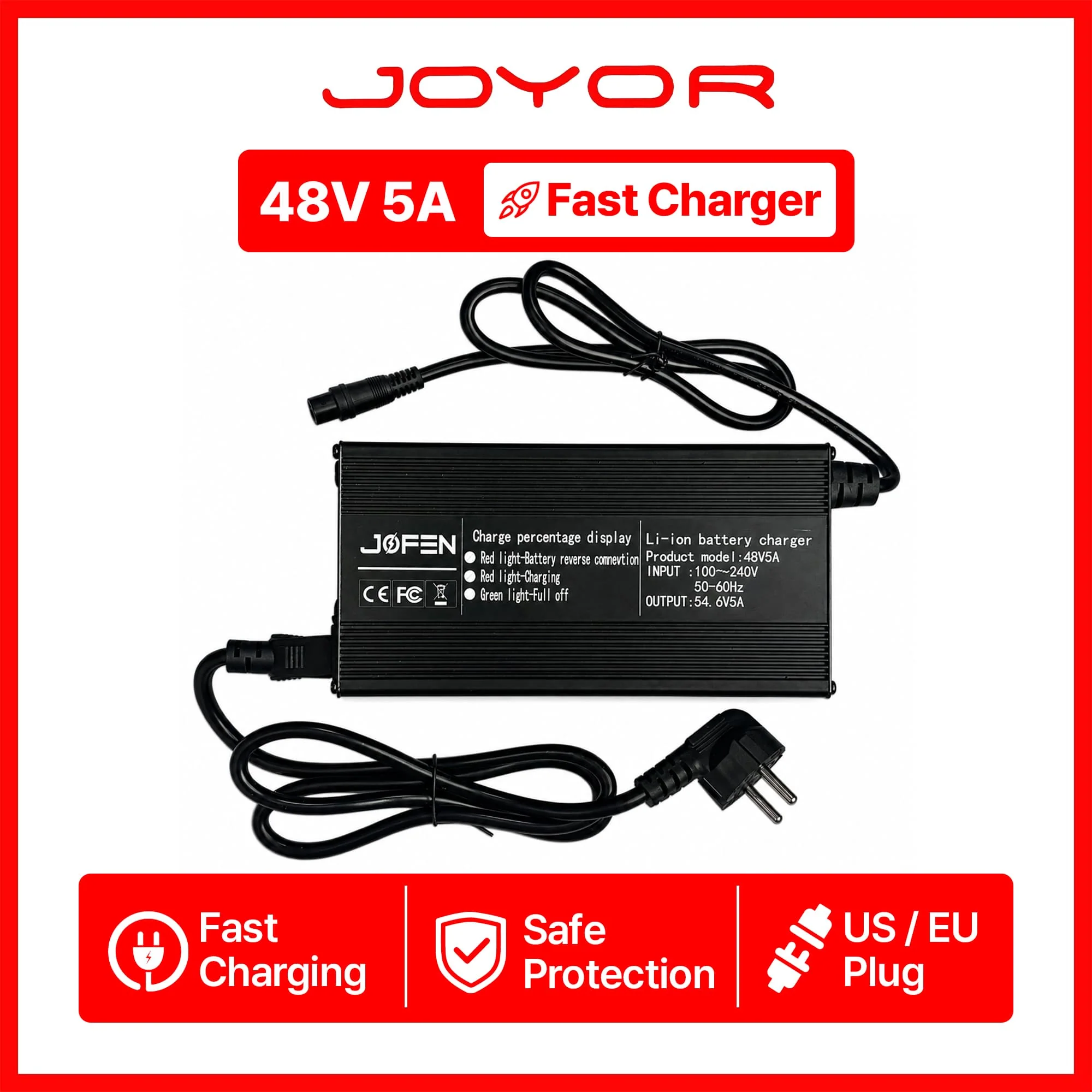 JOYOR S8S 48V 5A Fast Charger, US/EU Plug Options